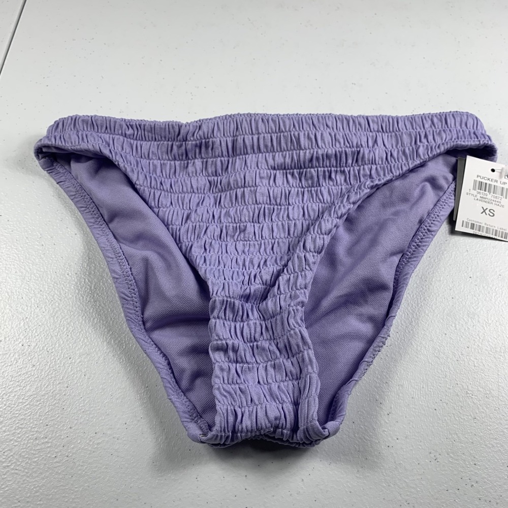 Bar III Womens Pucker Up Textured Bikini Swim Bottoms XS Lavender Haze Beachwear - Picture 1 of 6